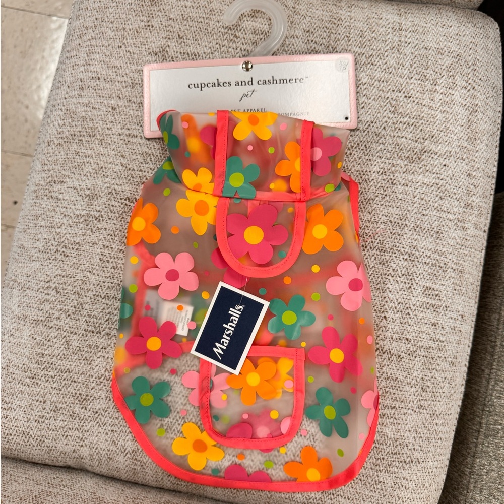 cupcakes & cashmere Floral Clear Dog Raincoat - Pink Trim